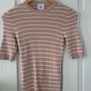 Goop G Label Pink White Stripe Knit Sweater Top S